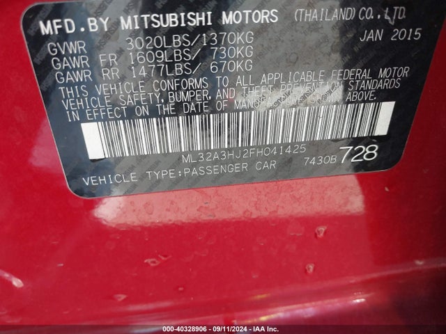 2015 MITSUBISHI MIRAGE ML32A3HJ2FH041425 Photo 8