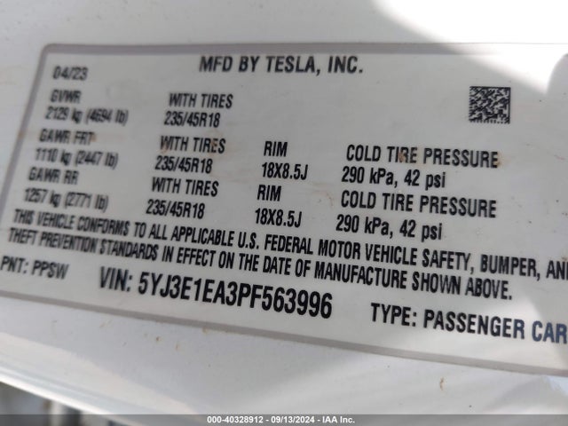 2023 TESLA MODEL 3 5YJ3E1EA3PF563996 Photo 8