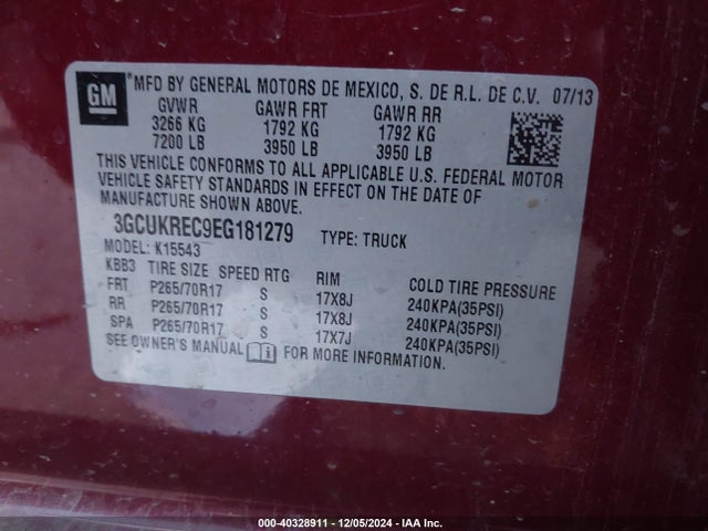 Chevrolet Silverado 1500 2lt 2014 3GCUKREC9EG181279 Image 9