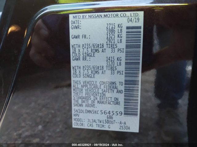 5N1DL0MN5KC564559 Infiniti QX60 LUXE