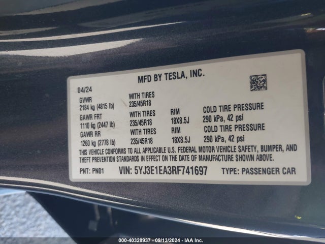 2024 TESLA MODEL 3 5YJ3E1EA3RF741697 Photo 8