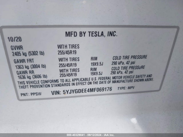 2021 TESLA MODEL Y 5YJYGDEE4MF069176 Photo 8