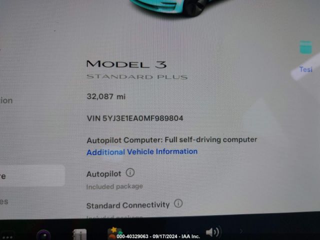 5YJ3E1EA0MF989804 Tesla Model 3 Standard Range Plus Rear-wheel Drive