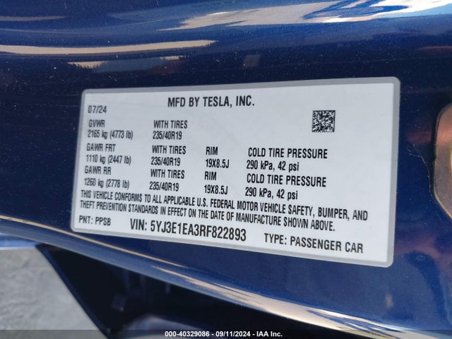 2024 TESLA MODEL 3 5YJ3E1EA3RF822893 Photo 8