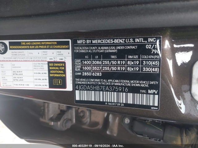 4JGDA5HB7EA375916 Mercedes-Benz Ml 350 4matic
