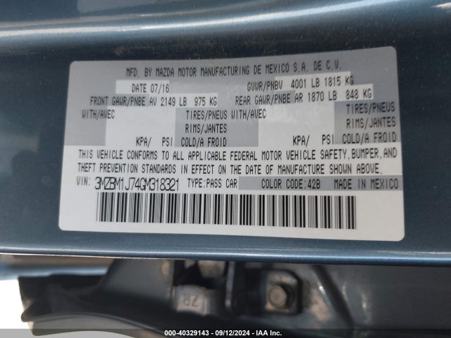 Продаж на аукціоні авто 2016 Mazda Mazda3 I Sport, vin: 3MZBM1J74GM318321, номер лоту: 40329143