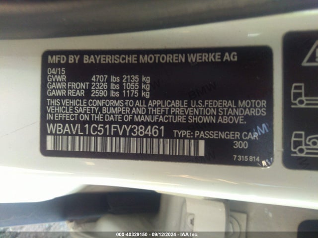 WBAVL1C51FVY38461 BMW X1 Xdrive28i