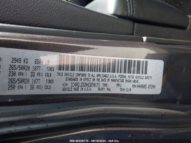 1C4RDJDG9HC870171 Dodge Durango Gt Awd