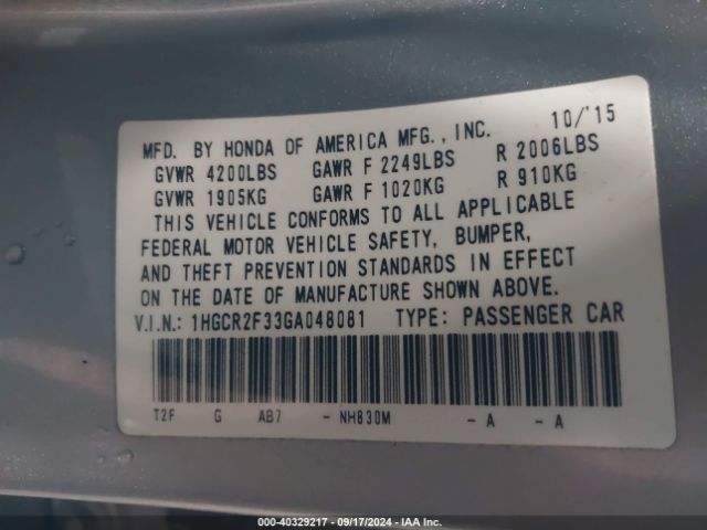 1HGCR2F33GA048081 Honda ACCORD LX