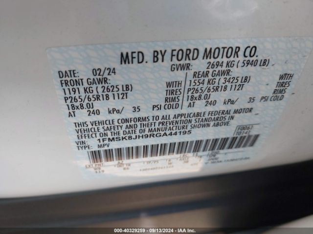 1FMSK8JH9RGA44195 Ford Explorer Timberline