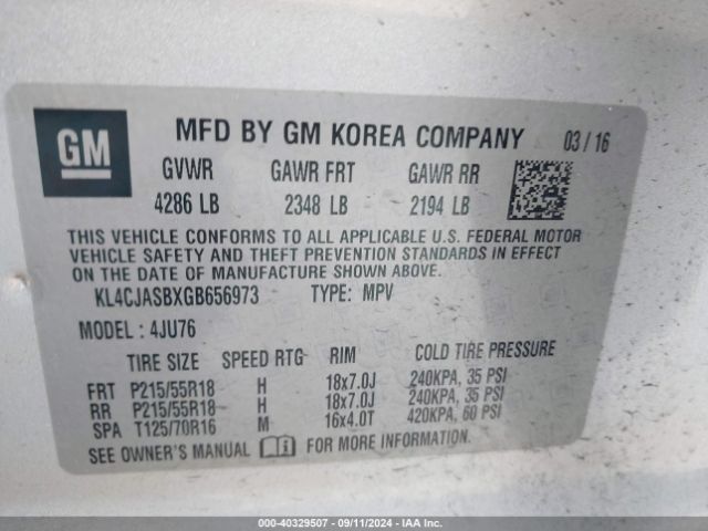 KL4CJASBXGB656973 Buick Encore