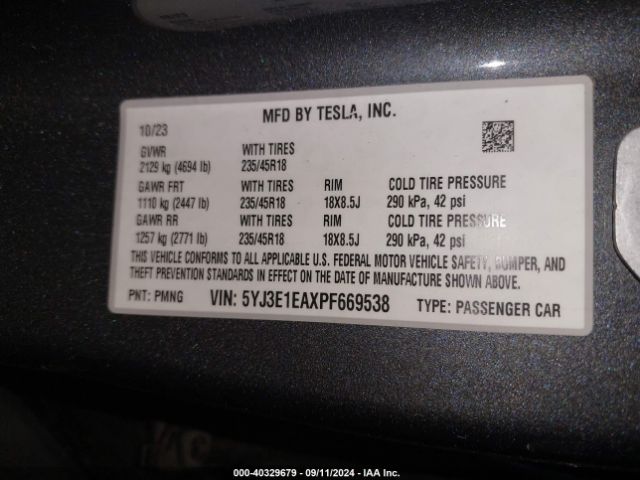 5YJ3E1EAXPF669538 Tesla Model 3 Rear-wheel Drive