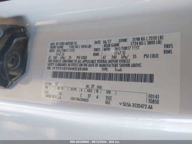 Ford F-150 Xlt 2017 1FTFX1EF0HKE25369 Image 9