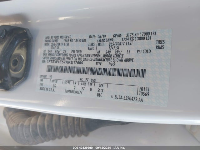 Ford F-150 Xlt 2019 1FTEW1E57KKE17699 Image 9