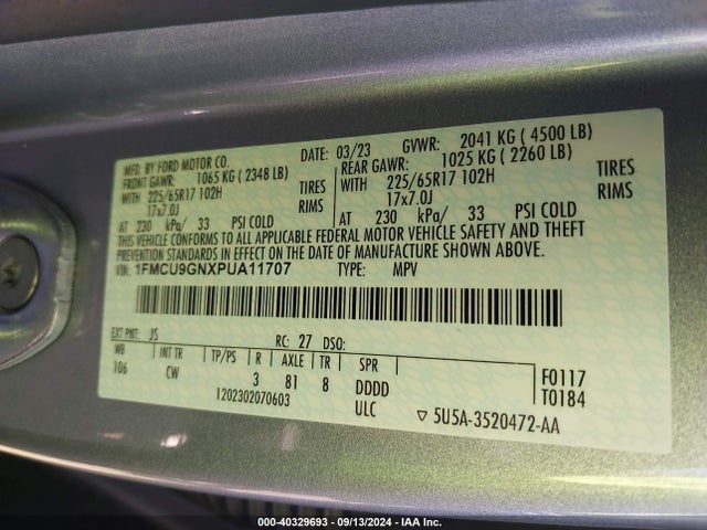 Ford Escape Active 2023 1FMCU9GNXPUA11707 Image 9