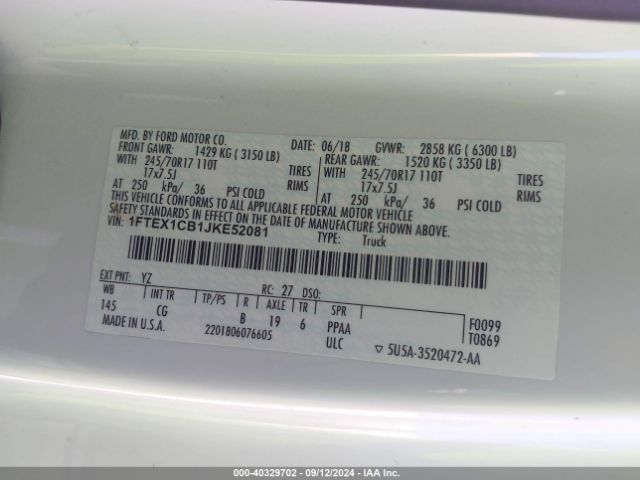 1FTEX1CB1JKE52081 Ford F-150 Xl