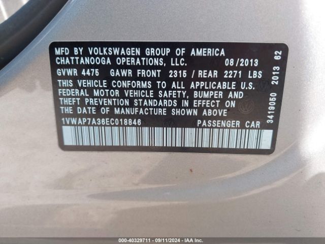 1VWAP7A36EC018846 Volkswagen Passat 2.5l S