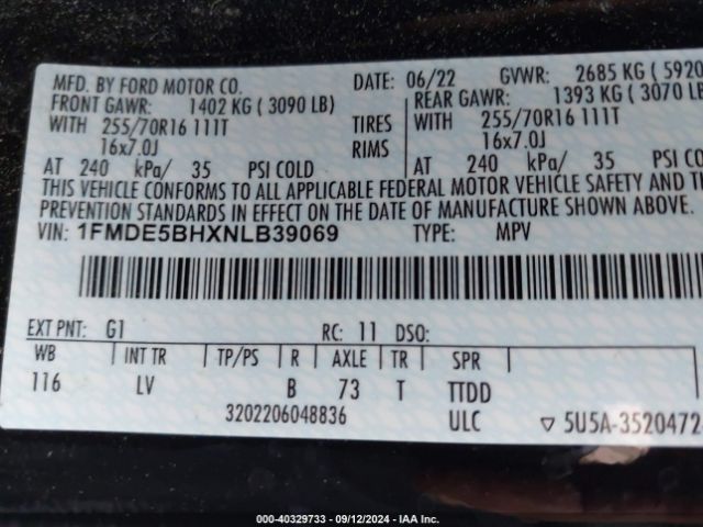 1FMDE5BHXNLB39069 Ford Bronco