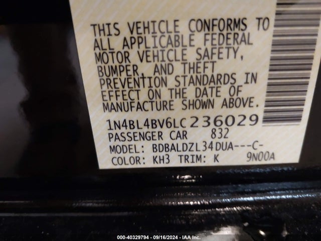 1N4BL4BV6LC236029 Nissan Altima S Fwd