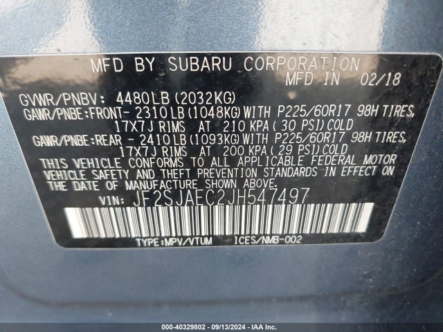 Subaru Forester 2.5i Premium 2018 JF2SJAEC2JH547497 Image 9