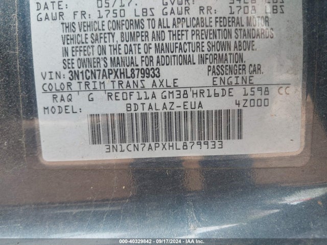 Nissan Versa 1.6 S+ 2017 3N1CN7APXHL879933 Image 9