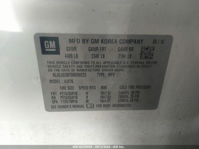 KL4CJGSB1GB690223 Buick Encore Leather