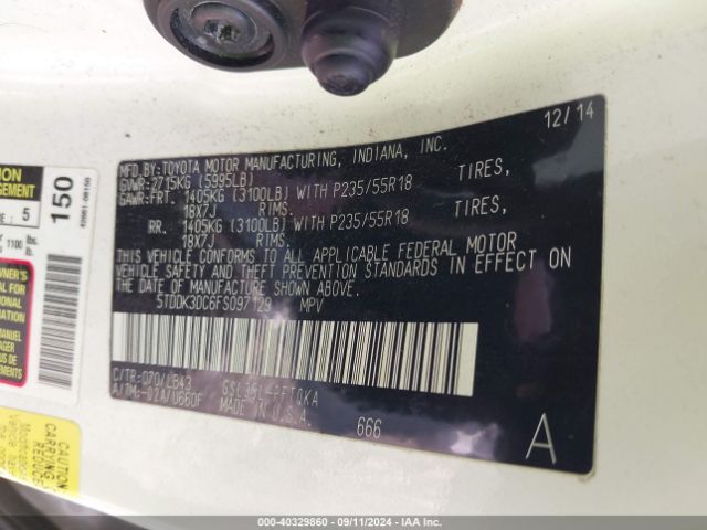 5TDDK3DC6FS097129 Toyota Sienna Limited Premium 7 Passenger