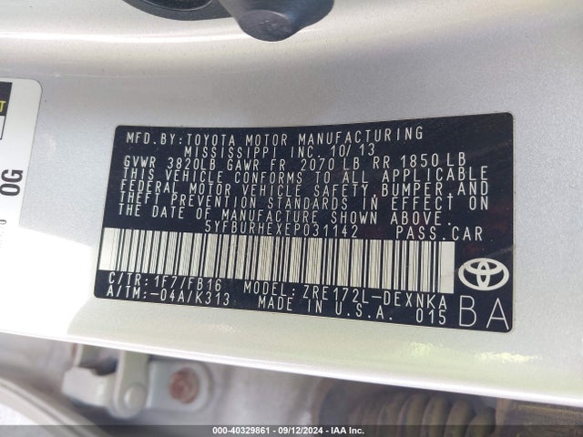 Toyota Corolla Le Plus 2014 5YFBURHEXEP031142 Image 9