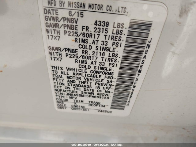 Nissan Rogue Select S 2015 JN8AS5MT5FW669150 Image 9