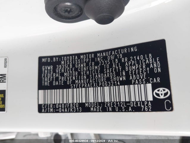 Toyota COROLLA LE 2020 5YFEPRAEXLP063214 Image 9