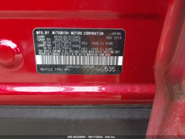 JA4AS3AA1LZ026494 Mitsubishi Eclipse Cross Es 1.5t