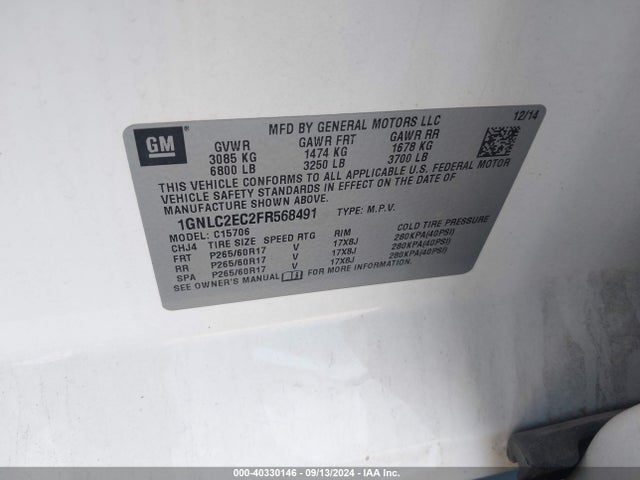 Chevrolet Tahoe Commercial Fleet 2015 1GNLC2EC2FR568491 Image 9