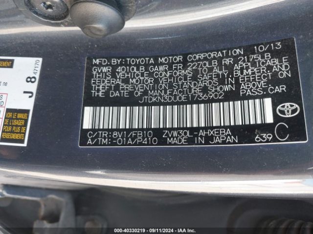 JTDKN3DU0E1736902 Toyota Prius Three