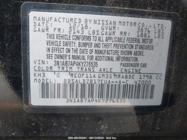 3N1AB7AP4KY276535 Nissan SENTRA SV