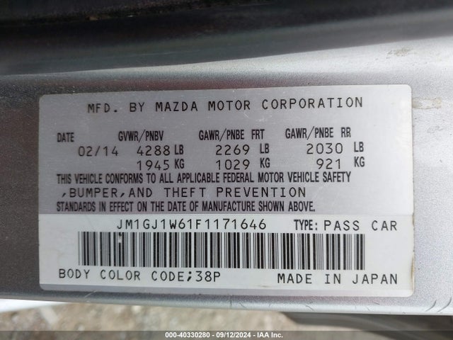 40330280 :رقم المزاد ، JM1GJ1W61F1171646 vin ، 2015 Mazda Mazda6 I Grand Touring مزاد بيع