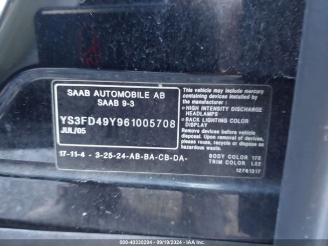 2006 SAAB 9-3 YS3FD49Y961005708 Photo 8