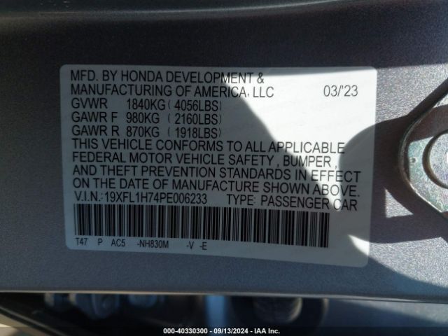 19XFL1H74PE006233 Honda Civic Ex-l /ex-l W/o Bsi