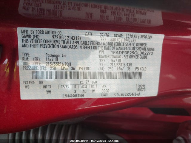 Ford FOCUS SE 2016 1FADP3F25GL382273 Image 9