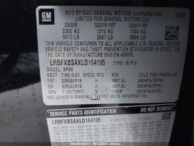 LRBFXBSAXLD164195 Buick Envision Fwd Preferred