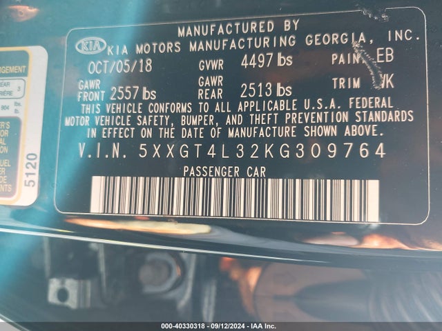 KIA Optima Lx 2019 5XXGT4L32KG309764 Image 9