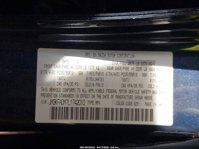 Продажа на аукционе авто 2020 Mazda Cx-5 Grand Touring, vin: JM3KFADM7L1742010, номер лота: 40330342