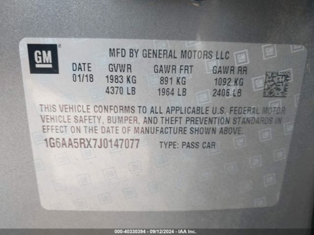 1G6AA5RX7J0147077 Cadillac Ats Standard