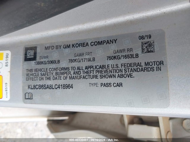 Chevrolet Spark Fwd Ls Automatic 2020 KL8CB6SA8LC418964 Image 9