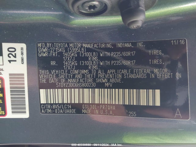 Toyota Sienna Xle 8 Passenger 2017 5TDYZ3DC6HS800230 Image 9