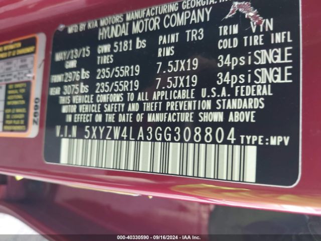 5XYZW4LA3GG308804 Hyundai Santa Fe Sport 2.0l Turbo