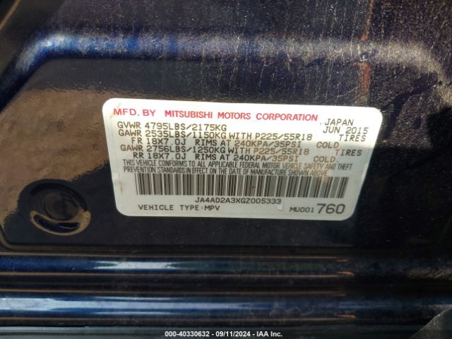 JA4AD2A3XGZ005333 Mitsubishi Outlander Es