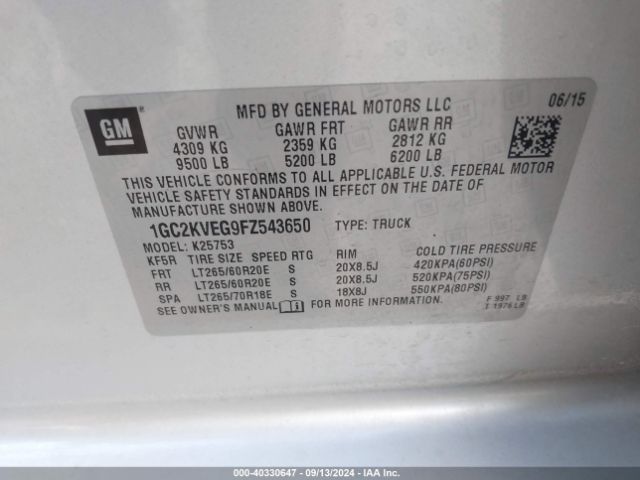 1GC2KVEG9FZ543650 Chevrolet Silverado 2500hd Lt