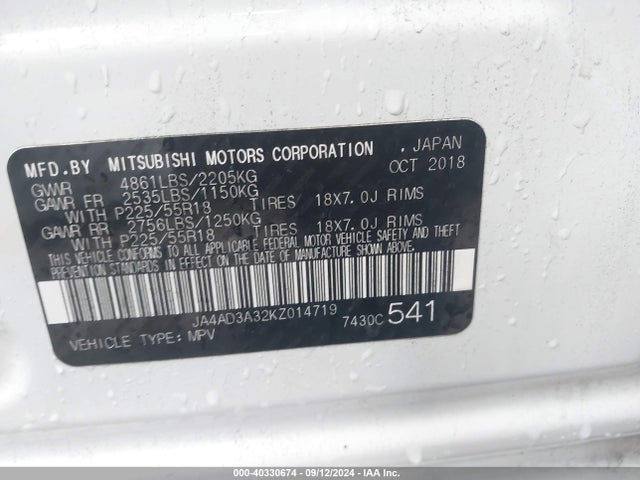 2019 MITSUBISHI OUTLANDER JA4AD3A32KZ014719 Photo 8