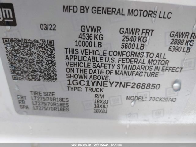 1GC1YNEY7NF268850 Chevrolet Silverado 2500hd 4wd  Standard Bed Lt