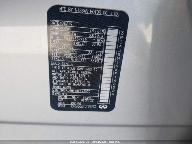 3PCAJ5M1XKF148520 Infiniti Qx50 Luxe